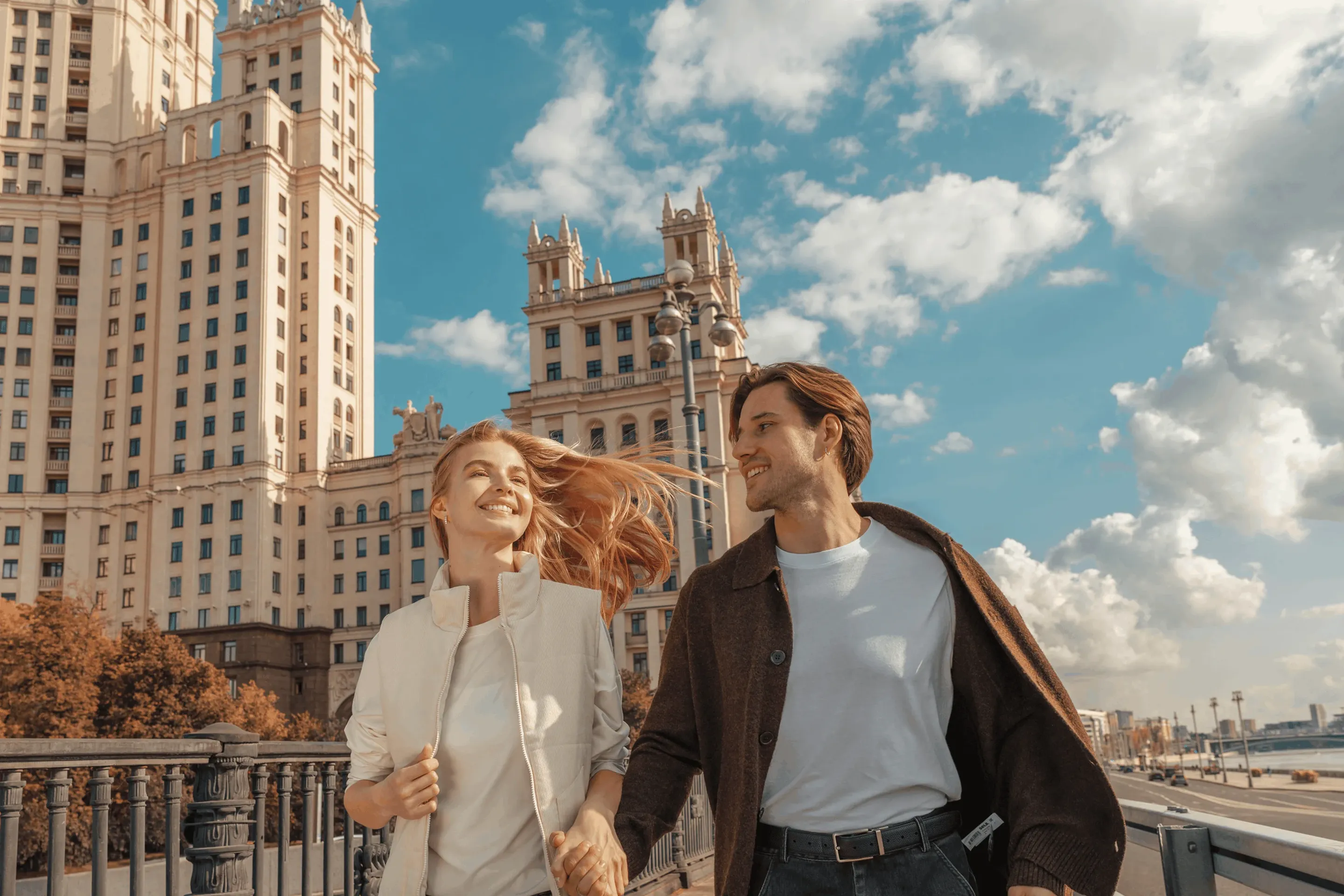 Couple walking in Moscow
